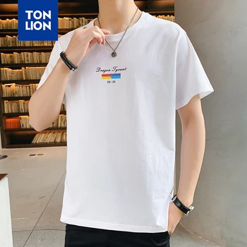 

TONLION Cotton Tshirts for Mens 2020 Summer New Tees Short Sleeves Tops Tee Black and White Clothes Tops Casual Letter Print T
