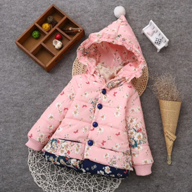 pink Куртка для маленьких девочек; коллекция года; сезон осень-зима; куртка для девочек; пальто для детей; теплая верхняя одежда с капюшоном и цветочным рисунком для девочек; одежда; детские куртки - Цвет: pink