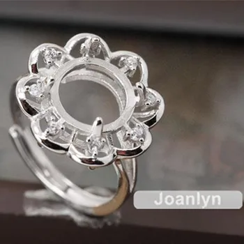 

Joanlyn Ring Setting for 10mm Round Cabochons White Gold Plated 925 Silver Adjustable Band Ring Blank JZ191