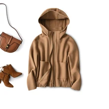 

SHUCHAN Coats and Jackets Women Hooded Silk Rabbit Cashmere Wool Winter Warm Zipper Pockets Wide-waisted Fall Clothes for Women