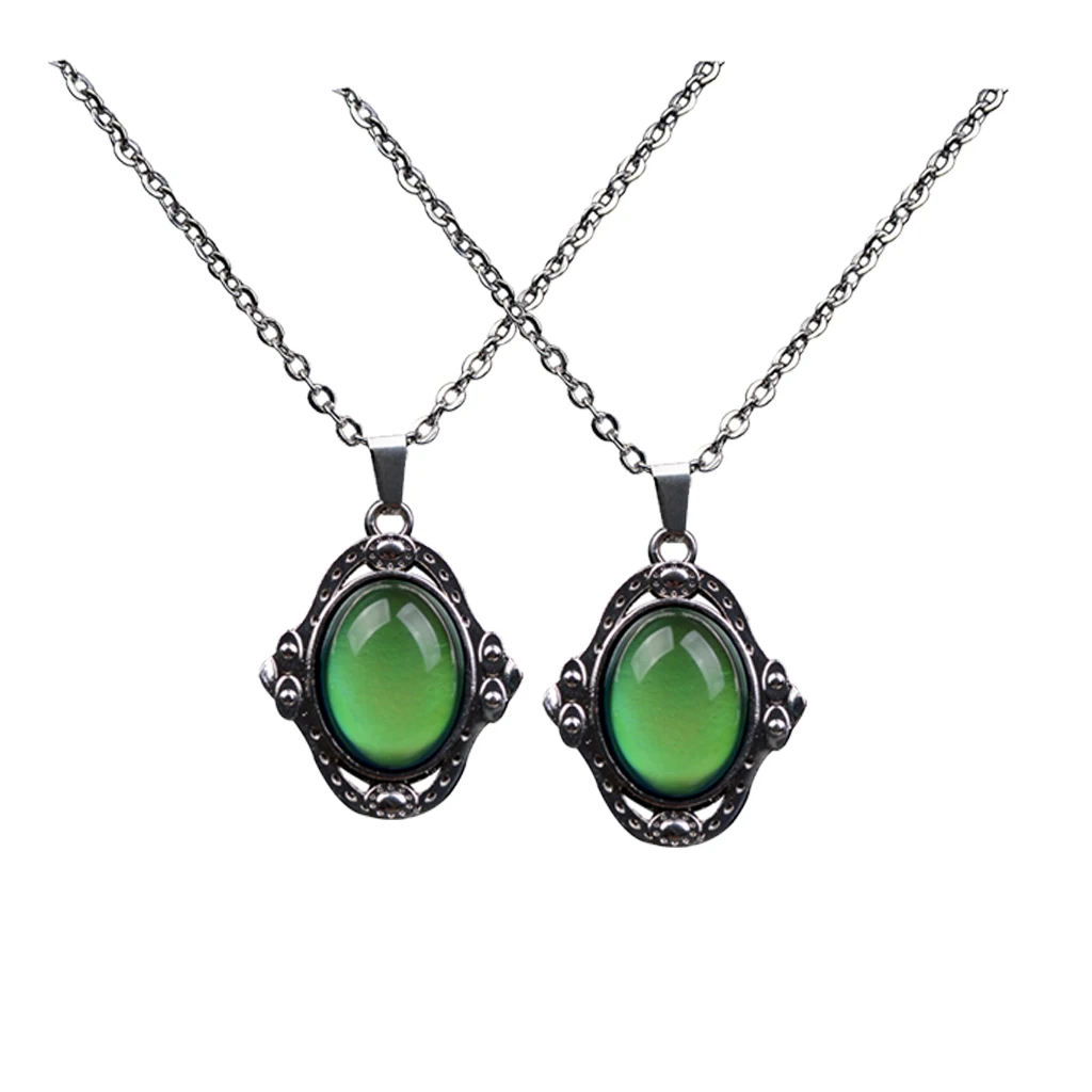 Pack of 2 PCS Royal Vintage Color Change Oval Stone Pendant Mood Feeling Temperature Necklace Jewelry Gift