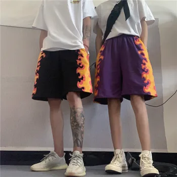 

Lychee Girls Fire Flame Print Shorts Women Men Hip Hop Streetwear Summer Track Pants Joggers Trousers Harajuku Women Shorts