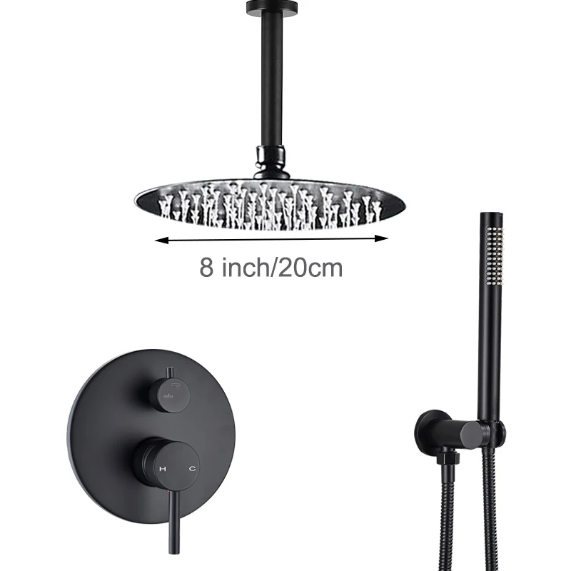 Настенный черный смеситель для ванной комнаты, латунный матовый черный душевой набор, смеситель для душа в форме дождя, кран для душа, 2 выхода, латунный кран для воды, латунный кран - Цвет: 8 inch type B