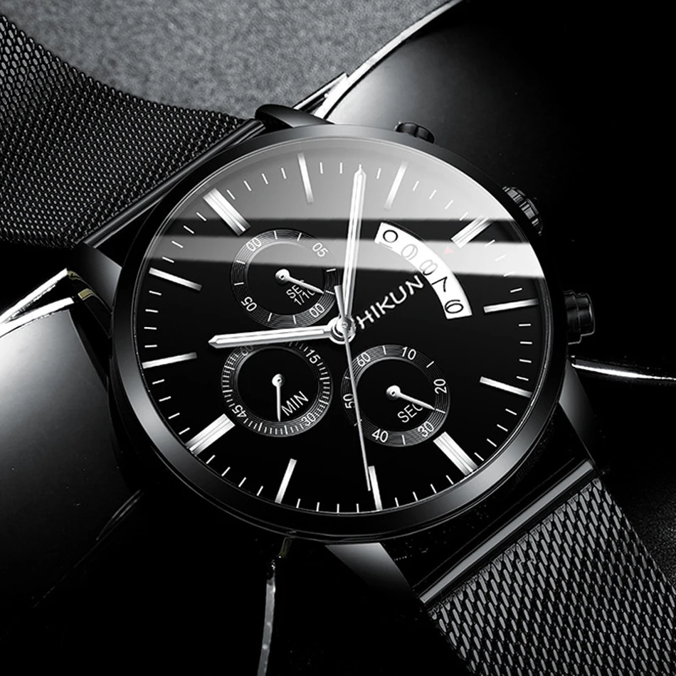 2022 Men Watches Luxury Famous Brand Men Stainless Steel Mesh Belt Calendar Watch Men Business Quartz Watch relogio masculino