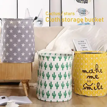 

PE Coating Cotton Linen Dirty Clothes Storage Bag Storage Bucket Multi-Function Fashion Office Household