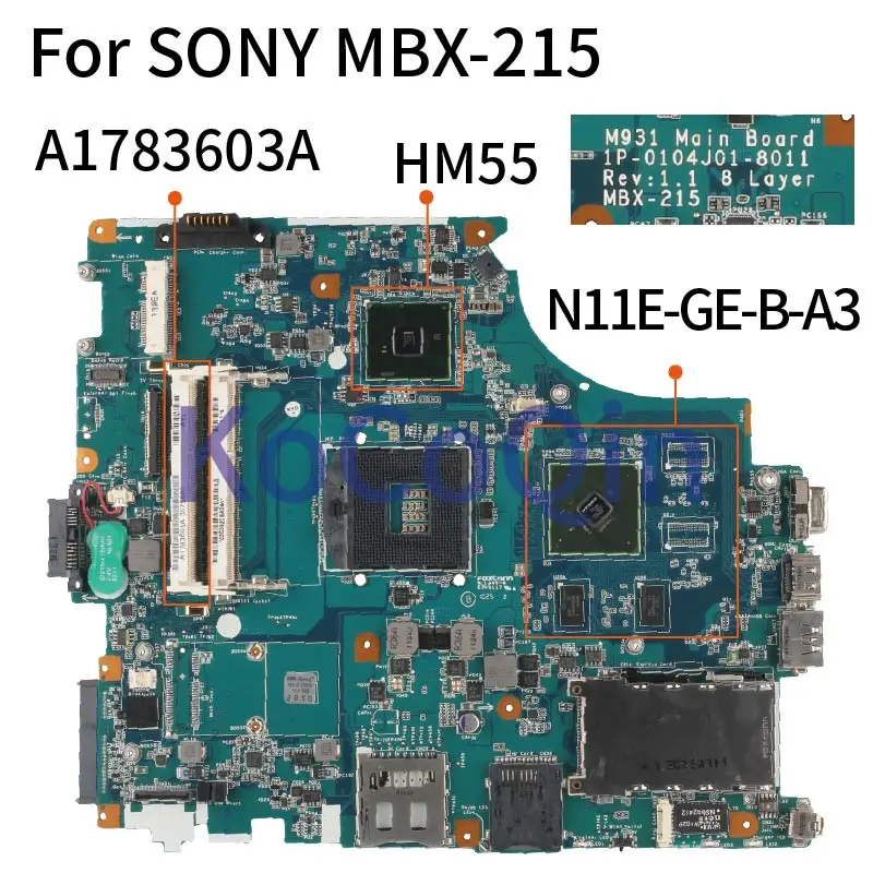 Placa-mãe para Notebook Sony Vpcf Mbx215 Gt330m Placa-mãe para Computador Portátil Hm55 A1783603a