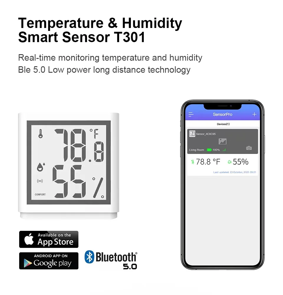 Bluetooth Digital Smart Temperature Humidity Sensor With Lcd Display