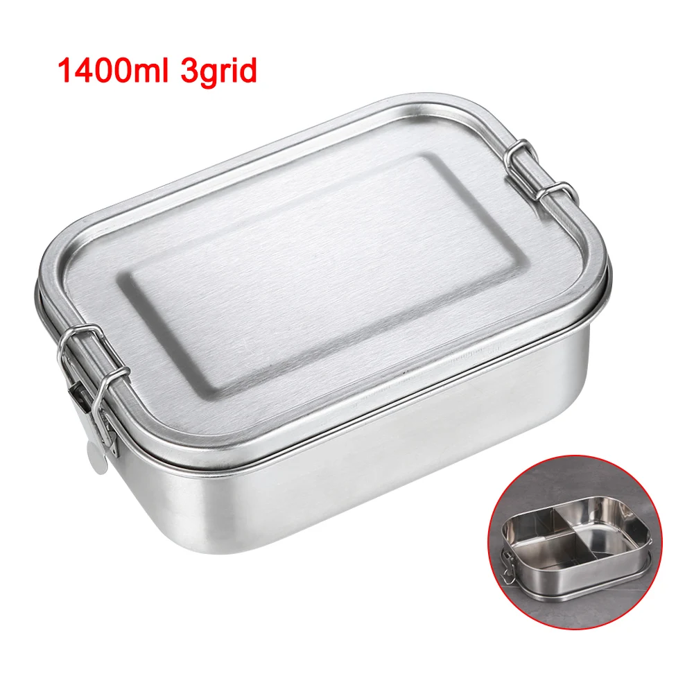 3 grids-1400ml Нержавеющая сталь Коробки для обедов 3/2/1 отсек Металл бенто Коробки для обедов контейнер MYDING - Цвет: 3 grids-1400ml