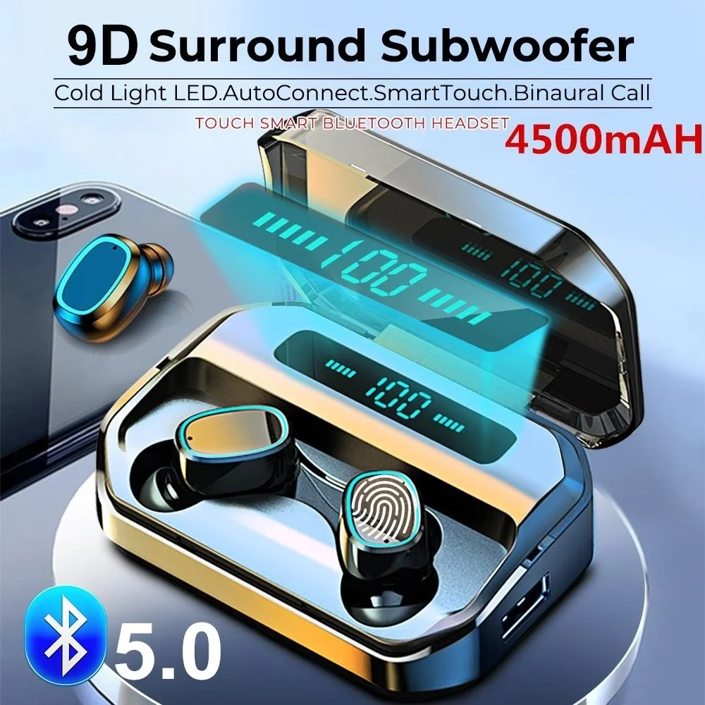 TWS Bluetooth 5 0 Wireless Earphones Touch Control Fingerprint Touch Control Noise Reduction HiFi Stereo Headset w Charging Case