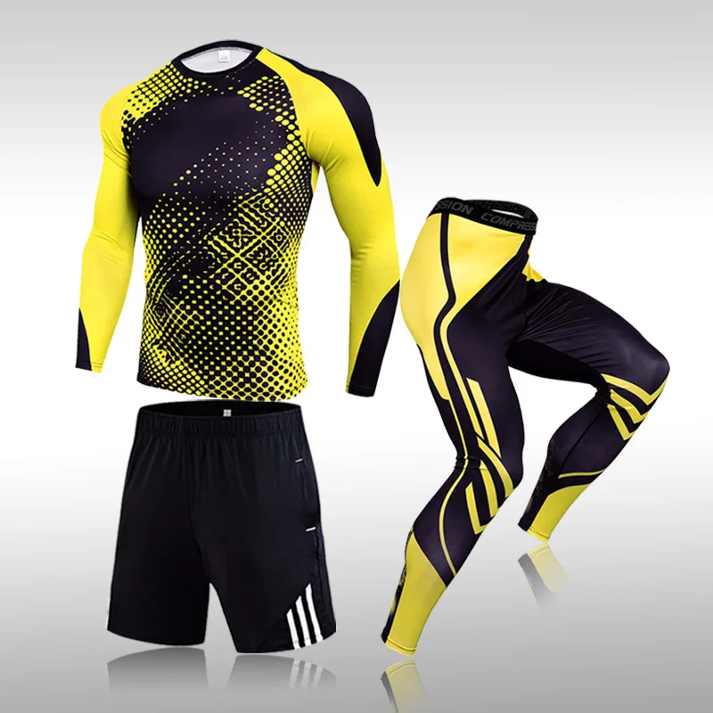 

3 Pcs Set Men's Workout Sports Suit Gym Fitness Compression Clothes Running Jogging Sport Wear Exercise Rashguard Men