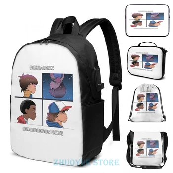 

Stranger Things Nostalgiaz - Demogorgon Days USB Charge Backpack men School bags Women bag Travel laptop bag