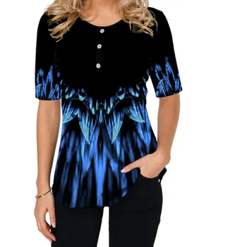 

S-5XL Plus Size Fashion 3D T shirt Women Summer 2020 Print T Shirt Short Sleeve O-Neck Button Tops Female Shirts Women Clothing