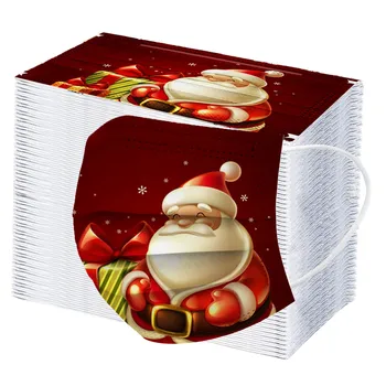 

100pc 2021 New Adult's Face Mask Christmas Santa Claus Print Disposable High Quality Mask 3 Ply Earhook Mascarilla De Navidad