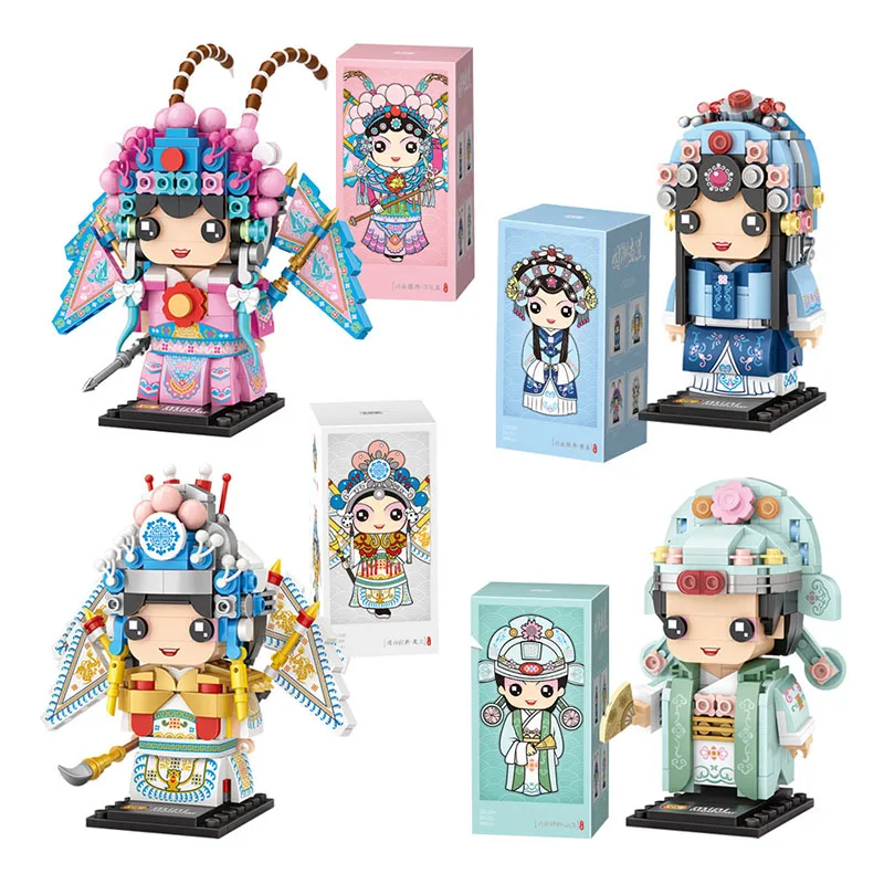 

Пекинская опера, мини-квадратная голова, человек, национальная сборка мелких частиц, сборка, строительные блоки, игрушки в китайском стиле