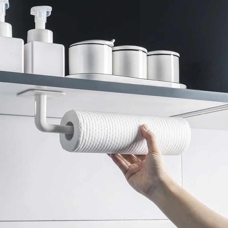 

2pcs Kitchen Self-adhesive Accessories Under Cabinet Paper Roll Rack Towel Holder Tissue Hanger Storage Rack for Bathroom Toilet