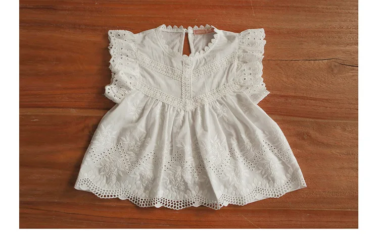 Summer girls blouses new korean style fly sleeve cotton linen tops baby girl lace tshirts best T-Shirts