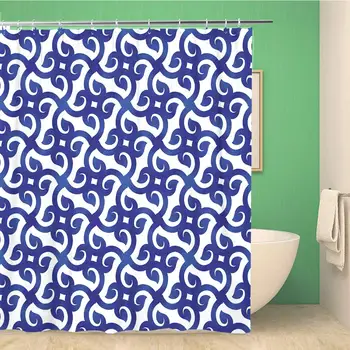 

Bathroom Shower Curtain Watercolor Abstract Blue and White Pattern Chinese Porcelain Modern Waterproof Bath Curtain Set with