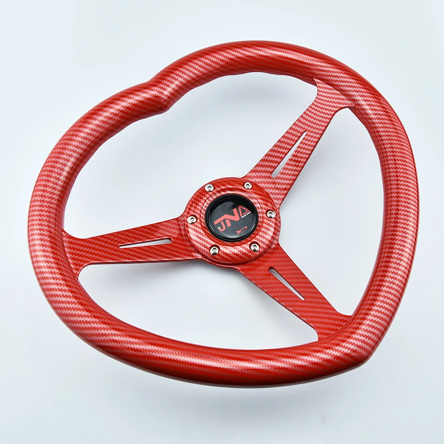 Universal Red Black Heart Shape Carbon Film Steering Wheel Modified Car