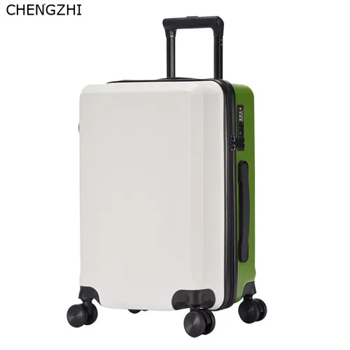 CHENGZHI Мода Высокое качество 2" 24" 26 дюймов ABS+ PC чемодан на колёсиках Спиннер чистый цвет Дорожный чемодан на колесиках - Цвет: white and green