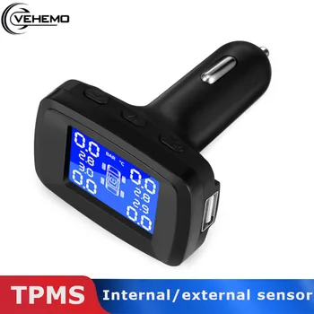 

Vehemo Tire Pressure Alarm Cigarette Lighter Car Vehicles 4PCS Sensor TPMS Explosion Proof LCD Color Screen Real-Time Display
