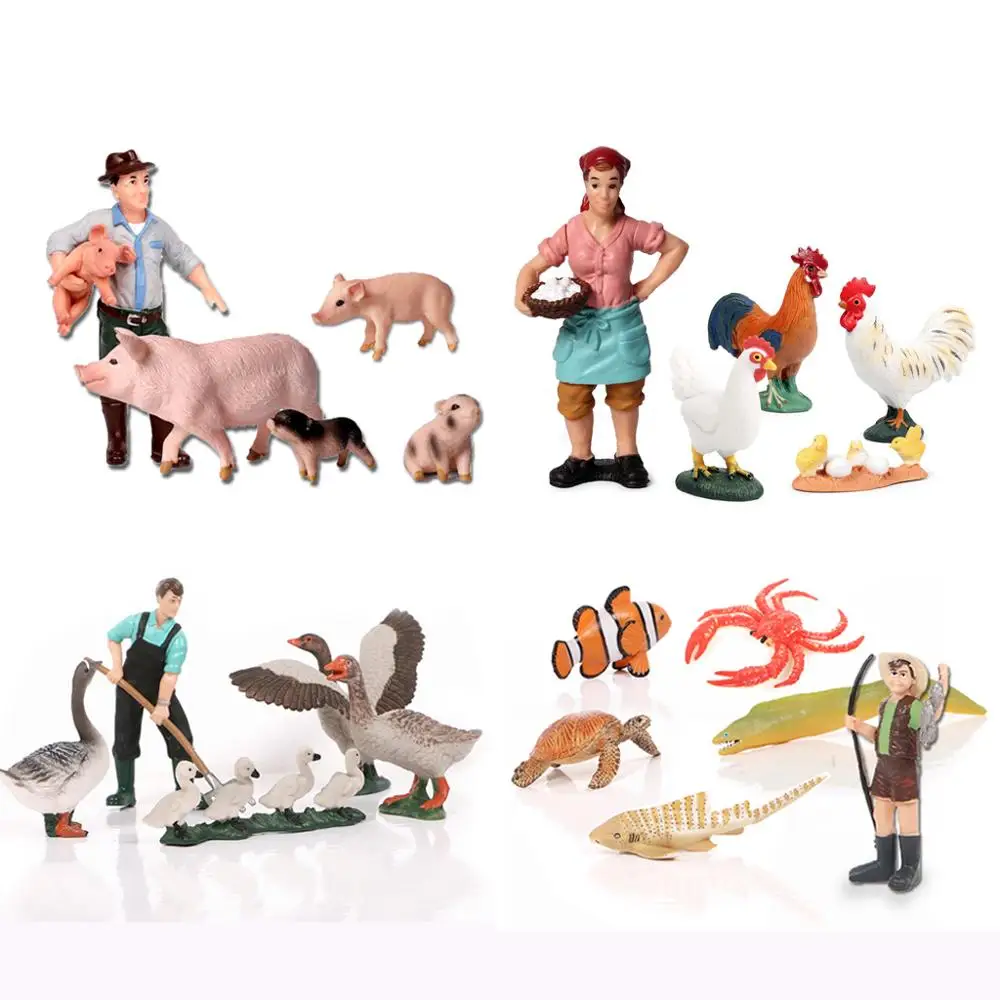 

Farmland Farmer Animal Models Toy set Poultry Duck Goose Pig Action figures PVC Plastic Models Home Decoration Accessories Toys