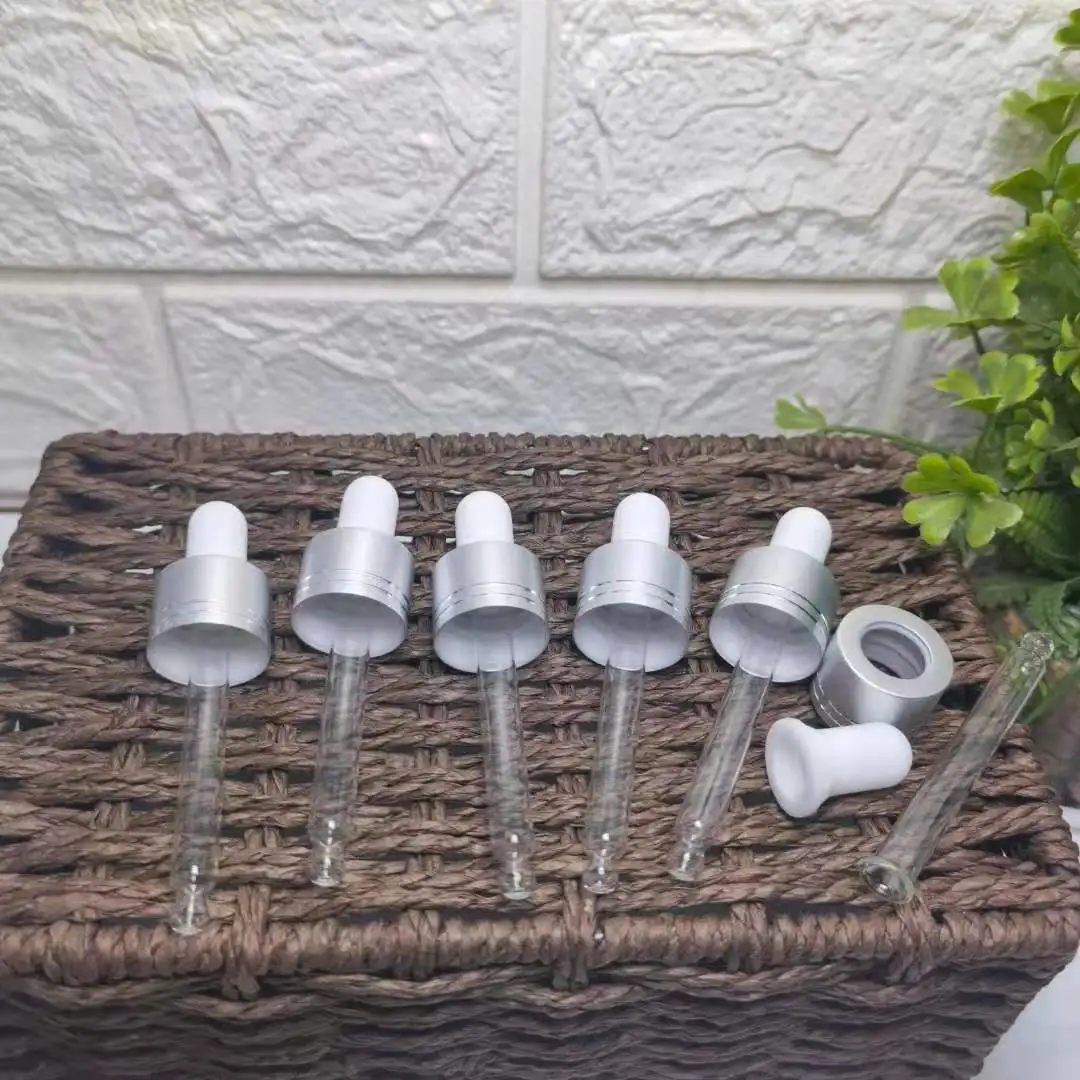 

18mm 20mm cosmetic glass bottle silver dropper cap eco friendly wooden bamboo pipetting lid essential oil bottles top 18/415