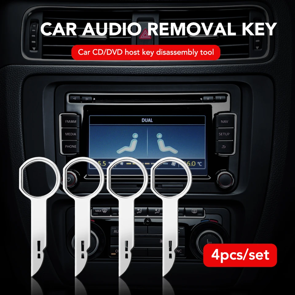 Keple Set di Chiavi di Sblocco per Autoradio Strumento di Rimozione Autoradio DIN Originale o Lettore CD Multimediale Auto con Pin (2 Paia