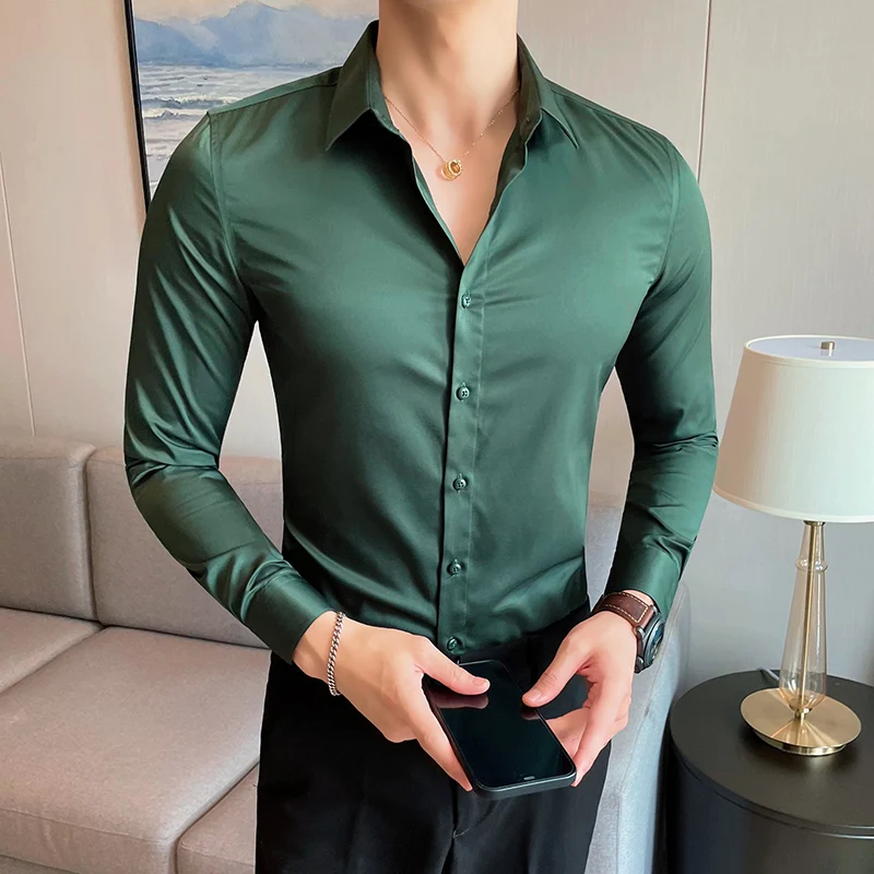 Korean Fashion Tight And Small Design Men Shirt Casual Button Down Long ...