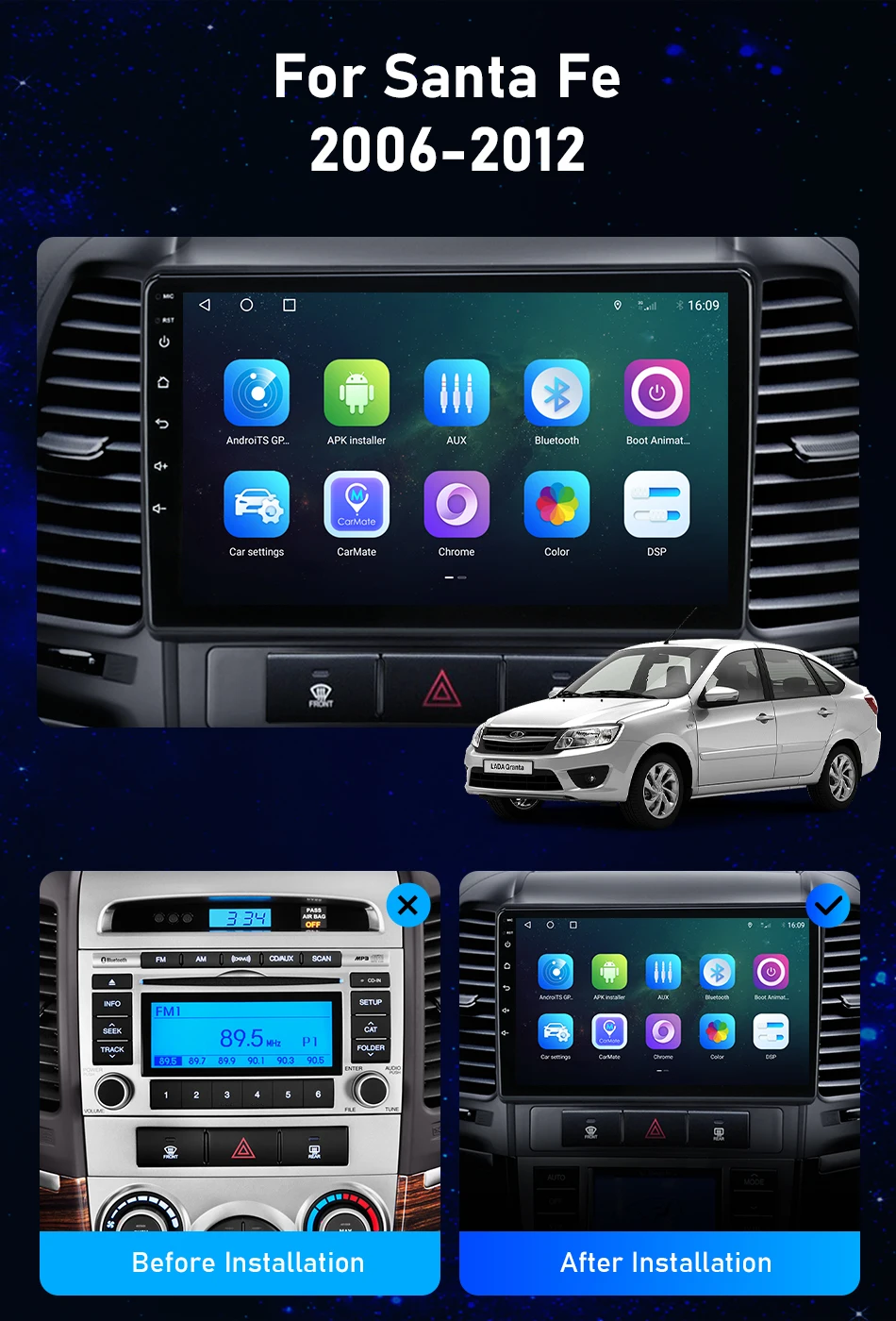 car video player bluetooth Srnubi 9" Android 10 Car Radio For Hyundai Santa Fe 2 2006-2012 GPS Navigation 2 din 4G WIFI DSP RDS Multimedia Video Player DVD video screen for car