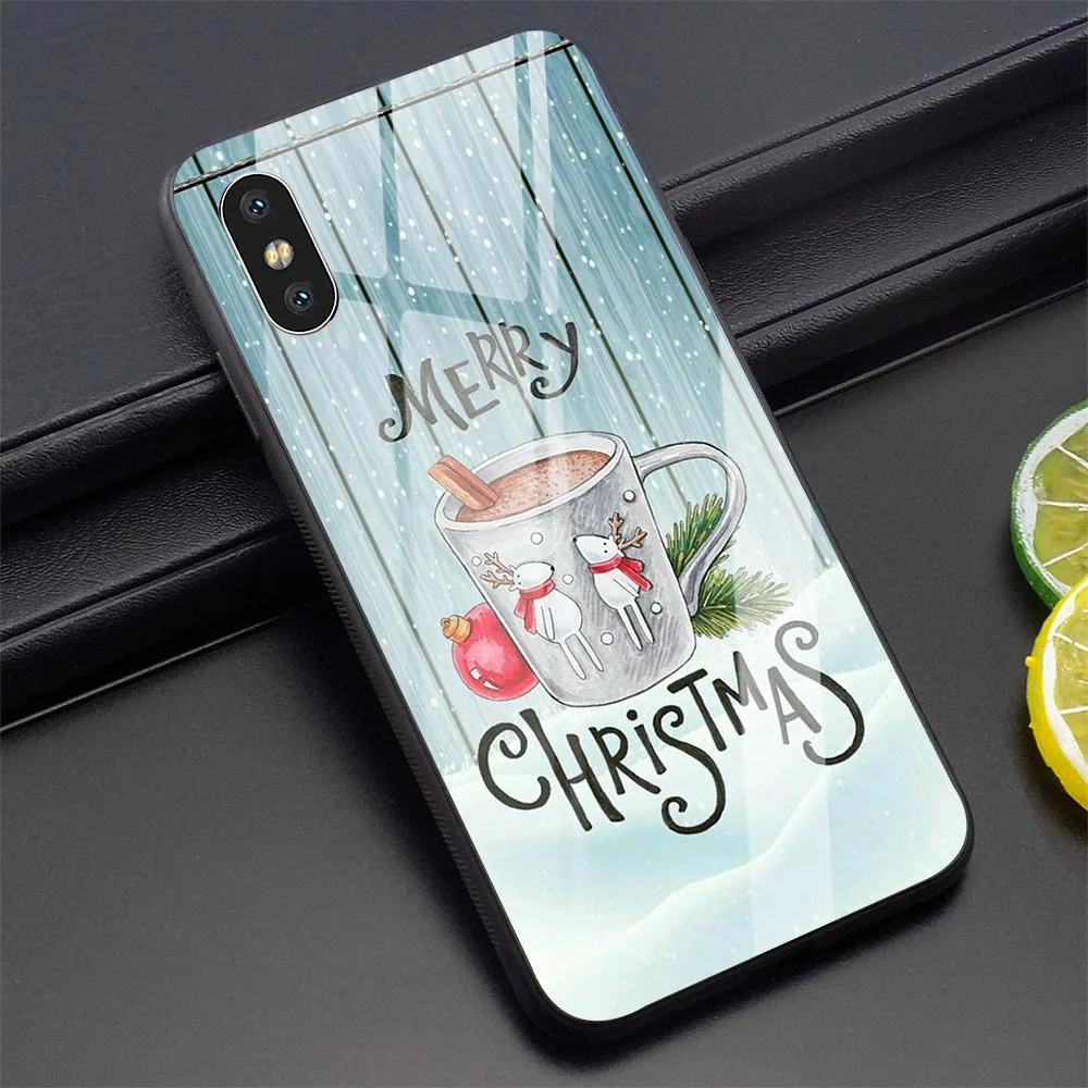 Рождественский новогодний чехол для телефона чехол для iPhone 7 Plus 5 5S SE 6 6S 8 Plus Xs Max XR X 11 Pro закаленное стекло