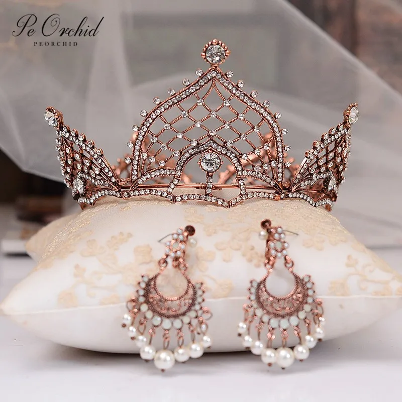 PEORCHID, короны и диадемы для девочек, камни в стиле барокко, вечерние аксессуары для невесты, свадебная Хрустальная корона, корона принцессы на день рождения, головной убор