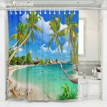 

Blue Sky and Sea Beach Shower Curtains for Bathroom Shower Curtain Washable Bath Decor Polyester Fabric Bathroom Curtain Coconut