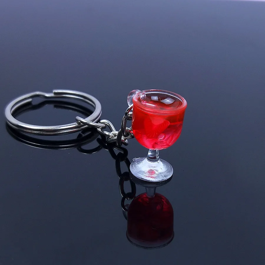 Милый резиновый акриловый Кубок для напитков, фруктового сока, брелок для бутылок, брелок-ракушка для женщин и мужчин, брелок для ключей, сумка, автомобильный брелок, подарок - Цвет: Red