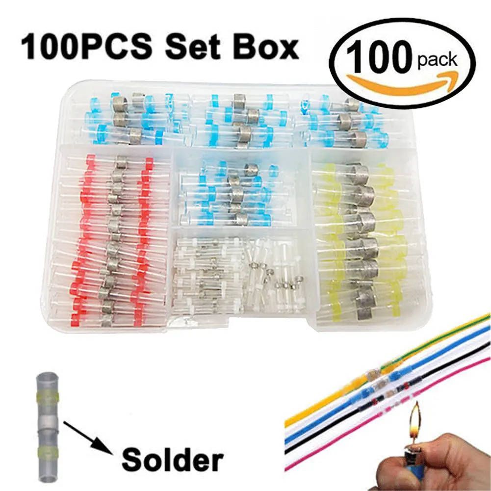 

100PCS Heat Shrink Solder Sleeve Heat Shrink Butt Waterproof Solder Ring Wire Splice Connector for Wire Connection