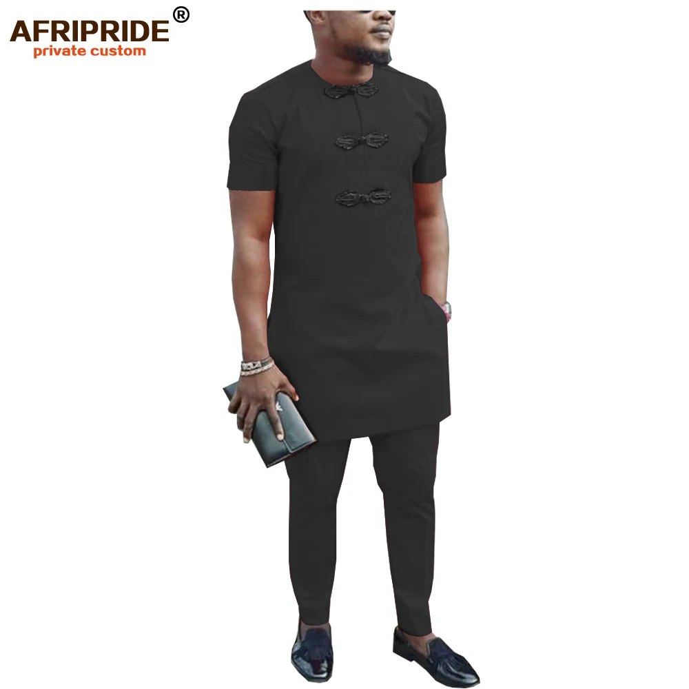 Low Price African Men Shirt Suit Dashiki Blouse Shirts+ Ankara Pants Set Tracksuit Pocket Outfit Slim Fit Formal Wear AFRIPRIDE A1916047