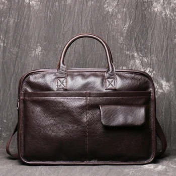 

Genuine Leather Men's Briefcase Full Grain Leather Business Handbags Cowhide Leather Laptop Bags For Mens