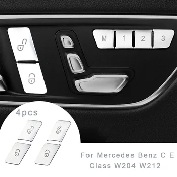

ABS Chrome Plastic Door Lock Unlock Buttons Decor Cover Trim For Mercedes Benz C E Class W204 W212 With Adhesive Tape,