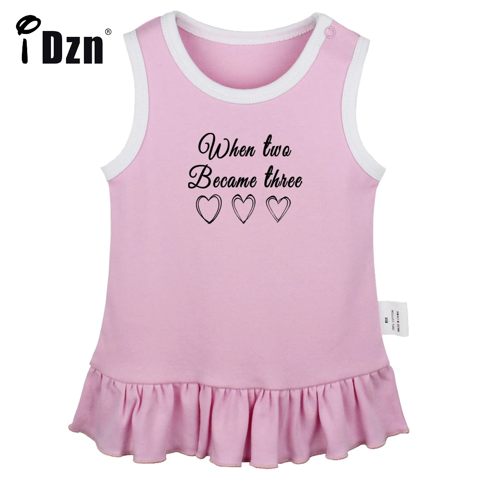 

iDzn NEW Summer When Two Became Three Cute Baby Girls Sleeveless Dress Newborn Fun Art Printed Pleated Dress Soft Vest Dresses