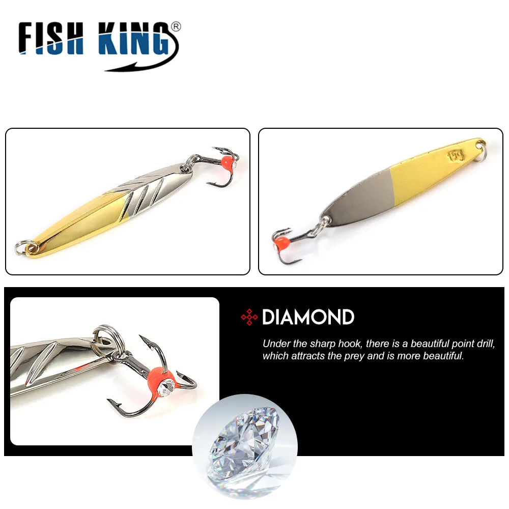 FISH KING зимняя приманка для подледной рыбалки 5 г/10 г/15 г алюминиевый сплав золото/серебро Металл зимняя жесткая наживка Тройной крюк