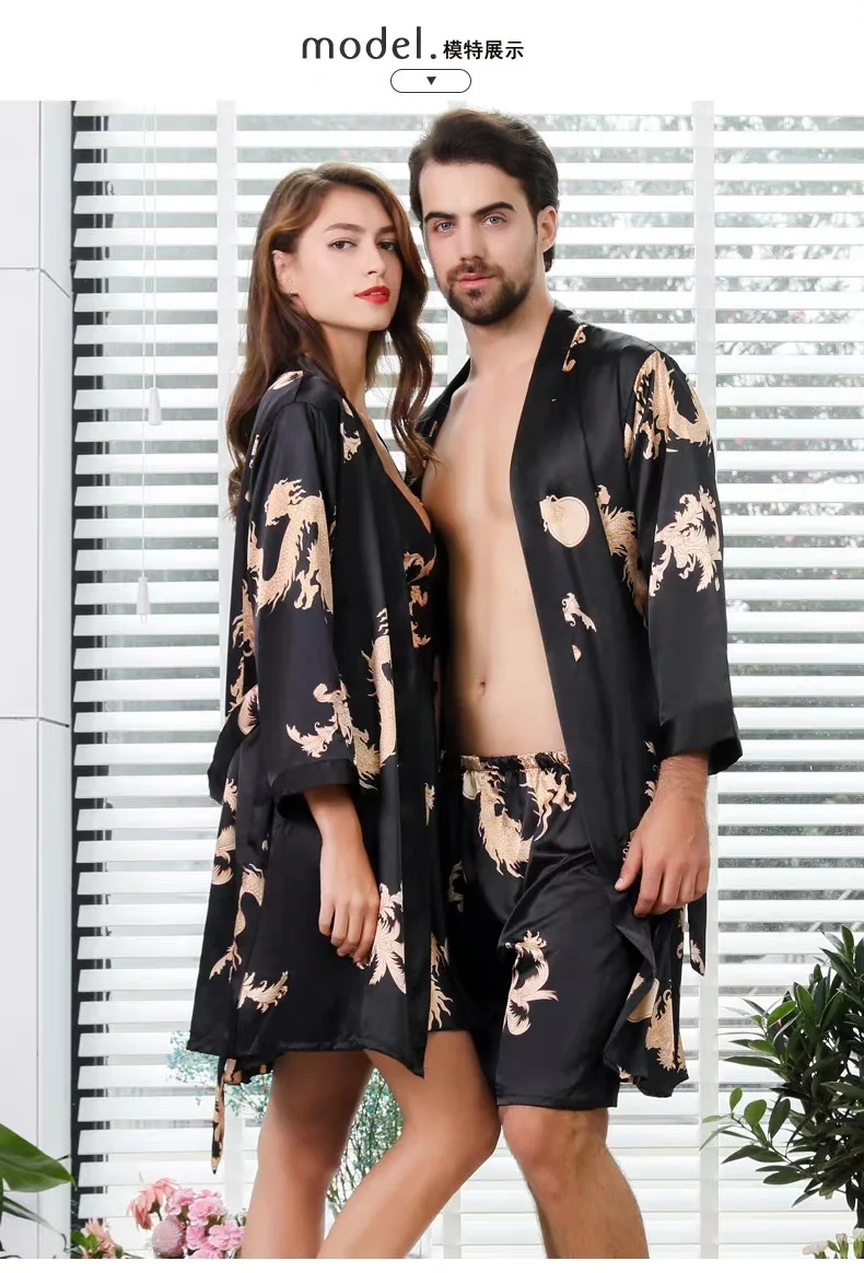 Парный халат, новое дизайнерское кимоно, одежда для сна, шелковый халат, комплект для пар, атласная свободная Пижама, японская Мужская Ночная рубашка, мужская одежда