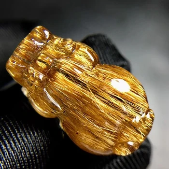 

Genuine Natural Copper Rutilated Quartz Pendant Pi Xiu Carved 27*16*13.5mm Crystal Stone Pendant Necklace AAAAA