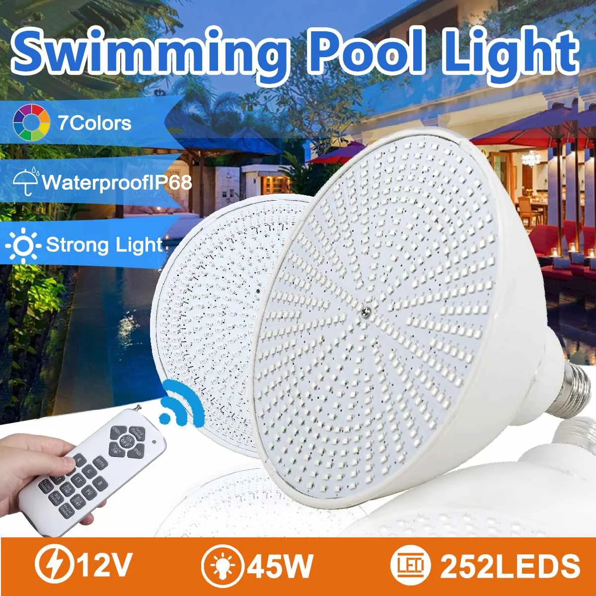

IP68 Waterproof 45W 252 Led Remote Controlled Multi Color RGB Submersible LED Underwater Light for Fish Tank Pond Swimming Pool