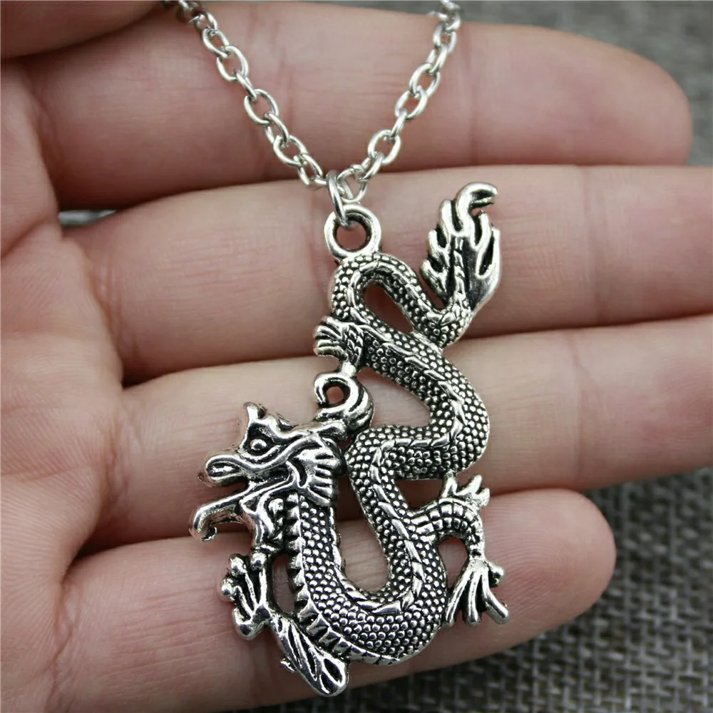 Necklaces Dragon Pendant Vintage Jewelry Silver-Plated Women for Bronze Color Cool Man