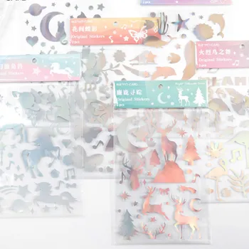 

2PCS/LOT The Cool Light Fashion Lucky Unicorn Deer Whale Cat Magic PVC Sticker 128mm*186mm