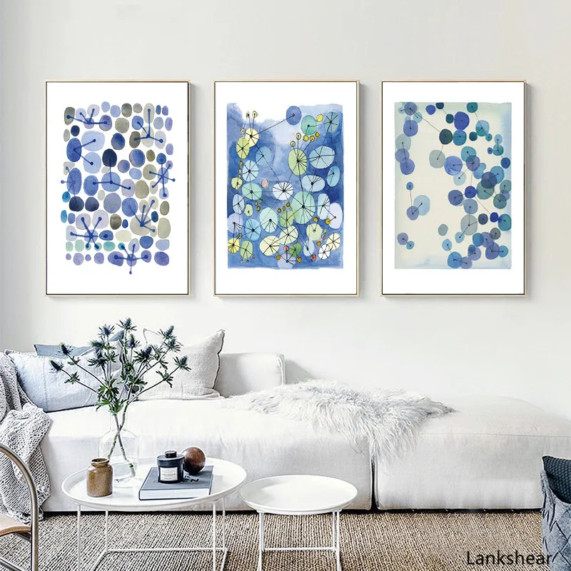 

Abstract Modern Wall Art Canvas Poster Watercolor Blue Prints Nordic Style Scandinavian Painting Wall Picture For Living Room