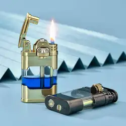 Retro Pure Copper Kerosene Lighter Transparent Fuel Tank Metal Personality Grinding Wheel Lighter Men's High-end Smoking Gift