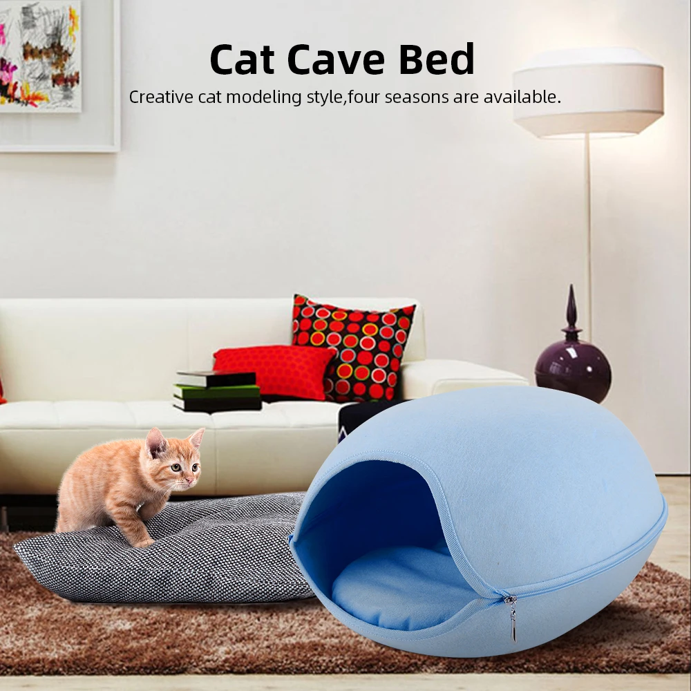 Натуральный войлок Pet Cave для кошки серый/синий/розовый домашнее животное домик кровать для кошки дом с подушкой на молнии дизайн Домашние животные продукт все сезоны