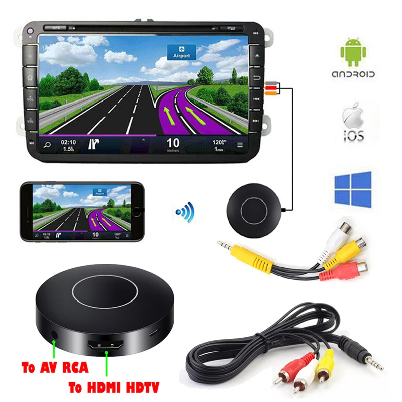 Car Auto Media DLNA Miracast Airplay Screen Mirroring Dongle HDMI AV RCA Output Video Streamer Display