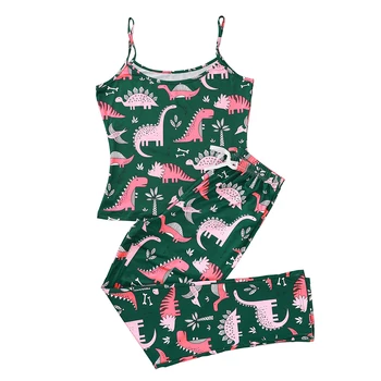 

Women Sleeveless Pijamas Set Carton Printed Sling Top and Shorts 2 Piece Set Pajamas Sleepwear Nightwear