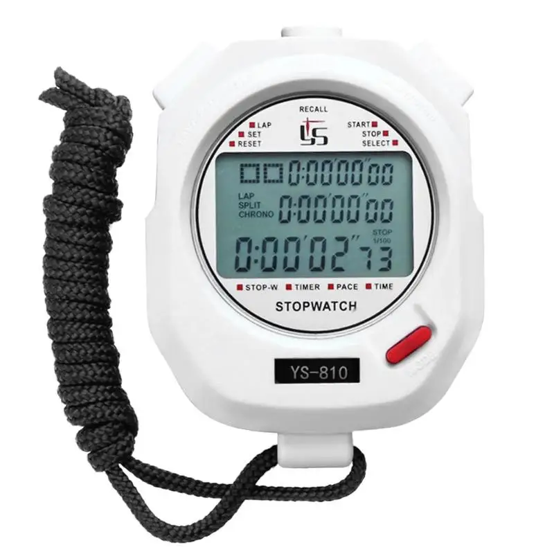 Профессиональный цифровой секундомер-таймер, Многофункциональный ручной тренировочный таймер, портативный, для занятий спортом на открытом воздухе, для бега, хронограф, секундомер - Цвет: White 10 Tracks